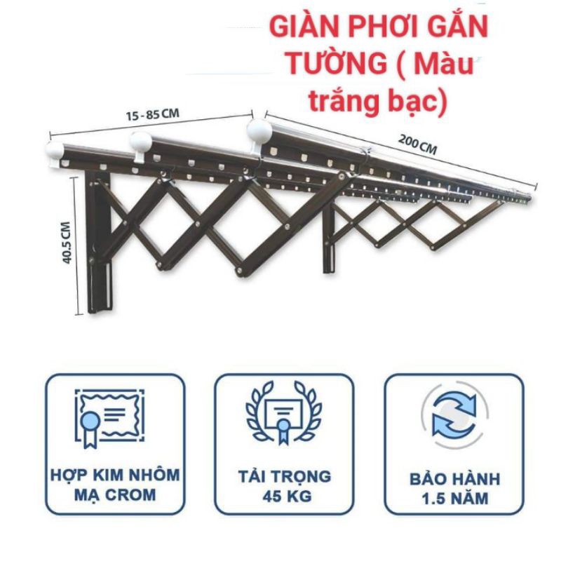 Giàn phơi thông minh gắn tường Hoà Phát, Hợp kim Nhôm mỏng, Tải trọng 40kg ( Màu trắng bạc)