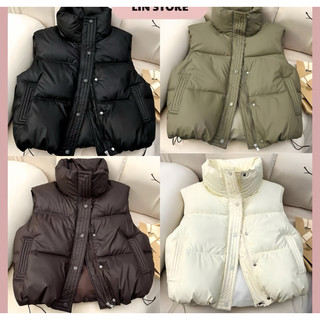  Áo Phao Gile Nữ Dáng Ngắn Chất Da Có Túi 2 Bên Áo Khoác Phao Gile Nữ Cổ Cao Có Dây Rút Áo Gile Phao Trơn Freesize 