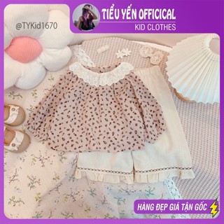 Quần áo trẻ em, Quần áo thu đông bé gái phong cách Hàn, áo hoa nhí nâu và quần suông kem cho bé 8-25kgS1670 Tiểu Yến KID