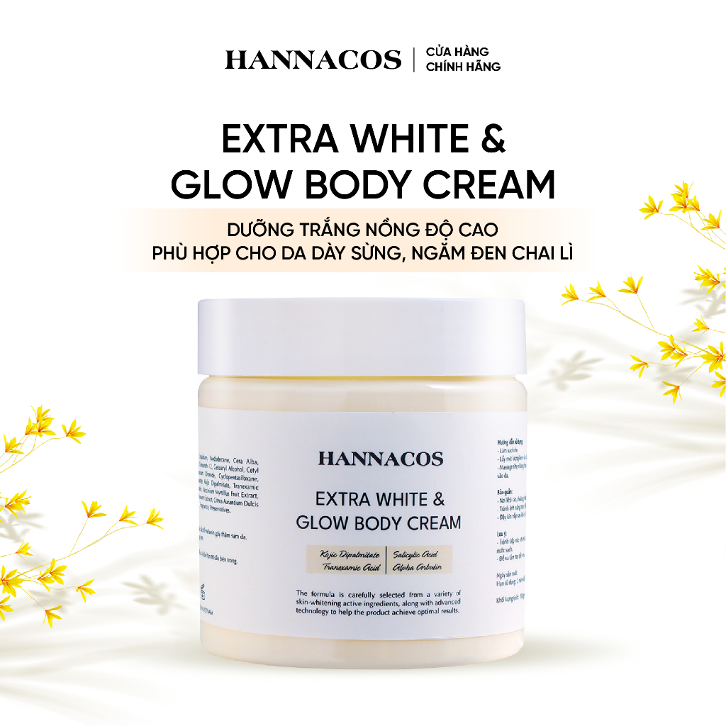  Kem Body Cốt Dẻo Dưỡng Trắng Da Hannacos- Extra White &Glow Body Cream Hannacos  Bill 1triệu tặng 1 Sữa Tắm  