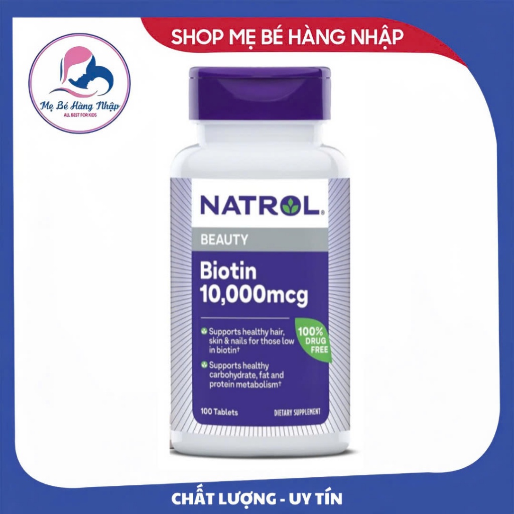 Mẫu mới Viên Uống Hỗ Trợ Mọc Tóc Và Hạn Chế Rụng Tóc Natrol Biotin Beauty 10,000mcg Hộp 100 viên