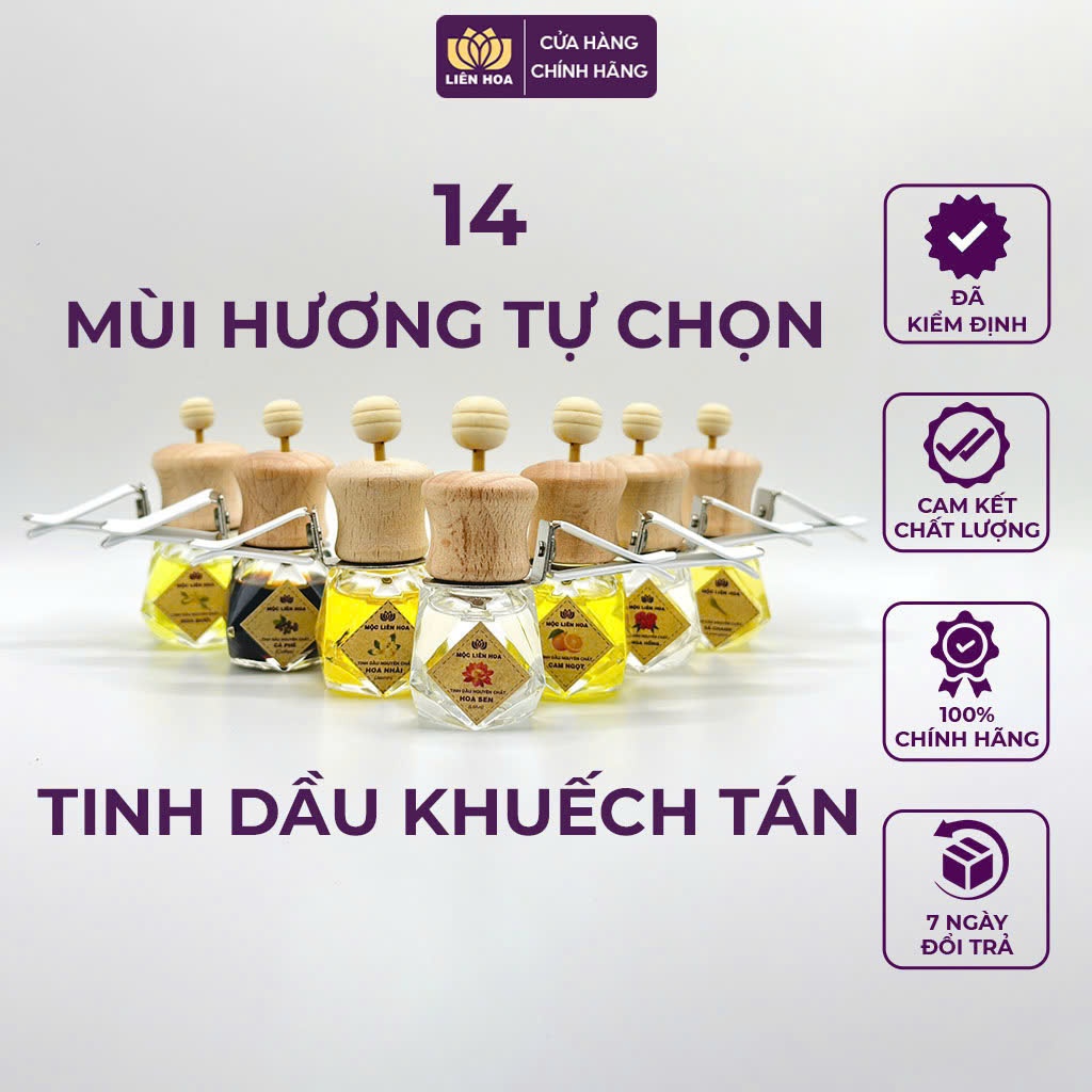 Tinh dầu khuếch tán ô tô Liên Hoa 9ml nguyên chất khử mùi xe hơi, thơm phòng, khử mùi tủ quần áo | Nhiều mùi tự chọn