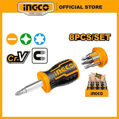 Bộ tuốc nơ vít 8 trong 1 INGCO AKISDS0708 tháo ráp vít tiện dụng thép Cr-V (Chromium-Vanadium)
