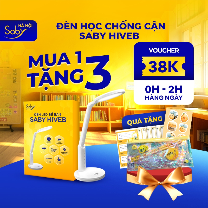 Đèn Học Chống Cận Saby Hiveb, Đèn Led Để Bàn Ánh Sáng Phủ Rộng Không Nhấp Nháy Bảo Vệ Mắt - Bh 24 Tháng