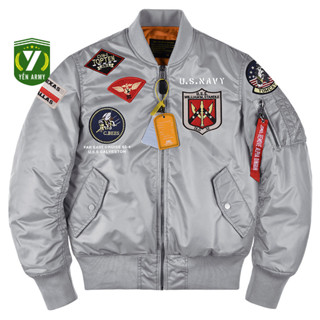 Áo Khoác Pilot Alpha Bomber Nam Chần Bông Màu Ghi Bạc / Đen / Xanh Rêu - Mã AP2662
