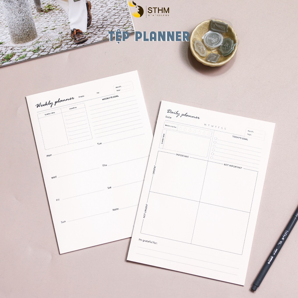 [STHM stationery]  - Tệp planner Daily, Weekly, Monthly, paper pad, kem 190gsm,145x205mm-Có thể để đ