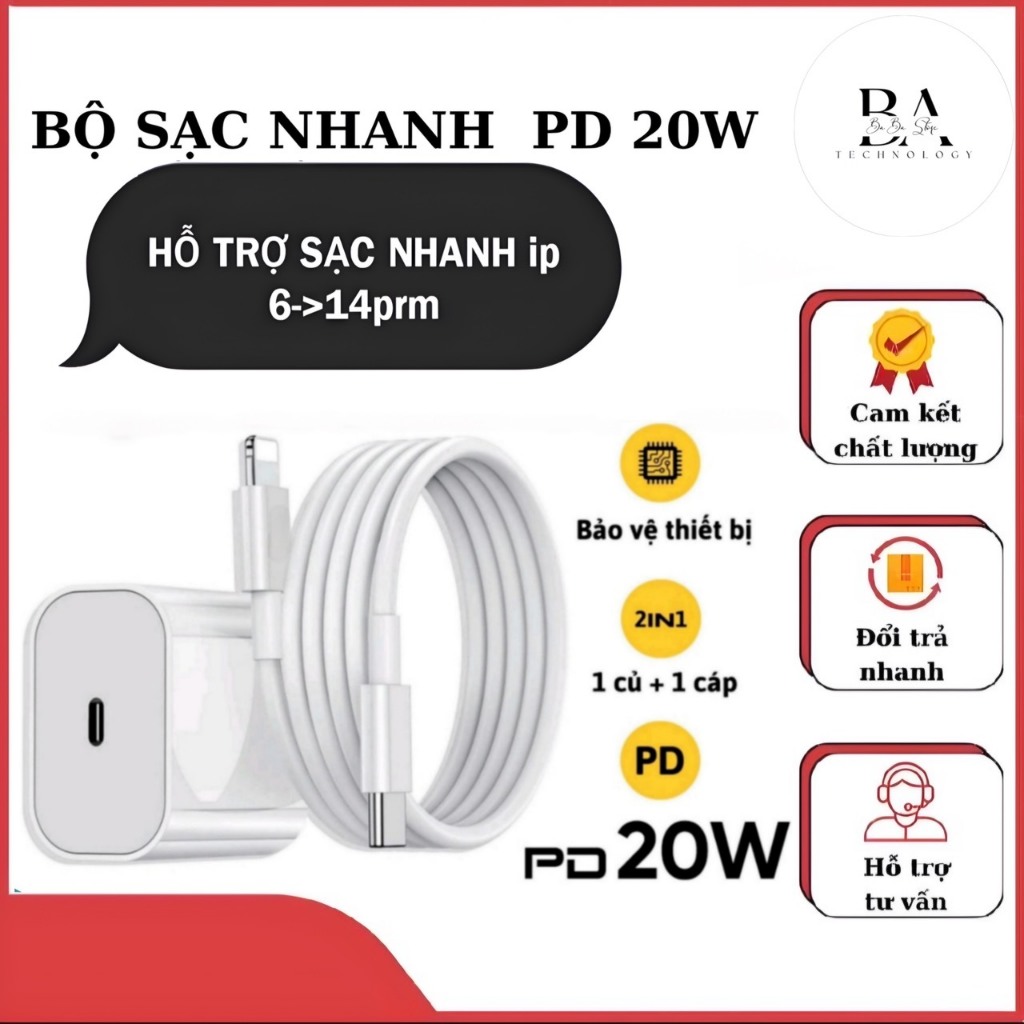 Bộ sạc nhanh 20W bóc máy chính hãng dành cho 8 đến 15promax bảo hành 12 tháng