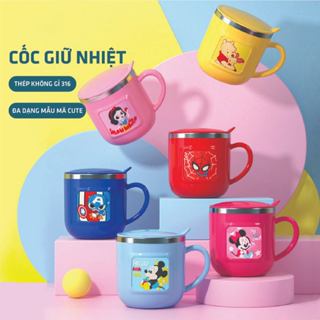 Cốc uống nước cho bé bằng thép không gỉ,cốc giữ nhiệt trẻ em có nắp đậy chống rơi,ly nước giữ nhiệt họa tiết hoạt hình