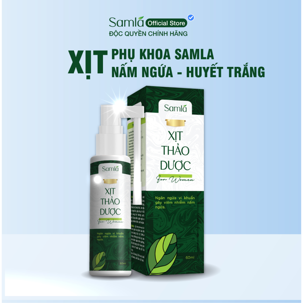 Dung dịch xịt thảo dược, xịt phụ khoa SAMLA 60ml lá nhội đánh bay khí hư, huyết trắng, nấm ngứa, viêm lộ tuyến độ 1,2,3