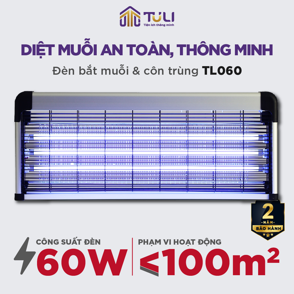 Đèn bắt muỗi TULI TL060, Công suất 60W, Diện tích sử dụng 80-10 m2, Sử dụng công nghiệp,BH 18 Tháng