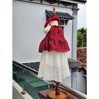 Sét  yếm Nhã Uyên mặc trung thu cho bé gái chất liệu tơ thêu hoa kim tuyến