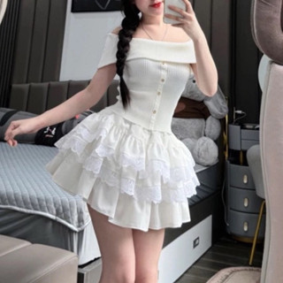  Chân Váy Ngắn Dáng Xòe Tầng Vải Đũi Mềm Mại Phối Viền Ren Có Quần Lót Trong 