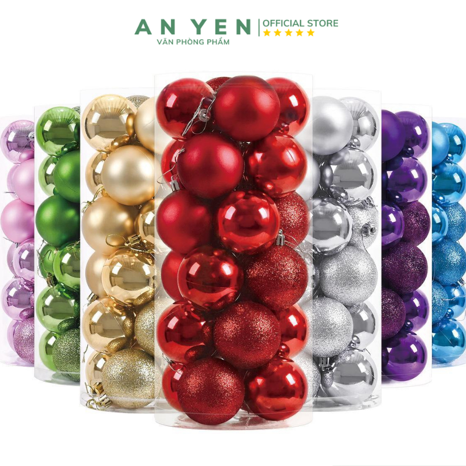 Set 6 quả châu phủ nhũ kim tuyến Size 10/8/6/4cm loại đẹp Cao Cấp trang trí Noel giáng sinh , phụ kiện trang trí cây thô