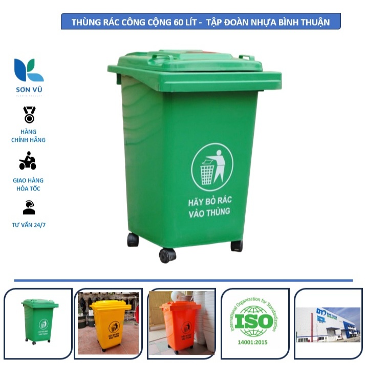 Thùng rác có bánh xe 60 lít