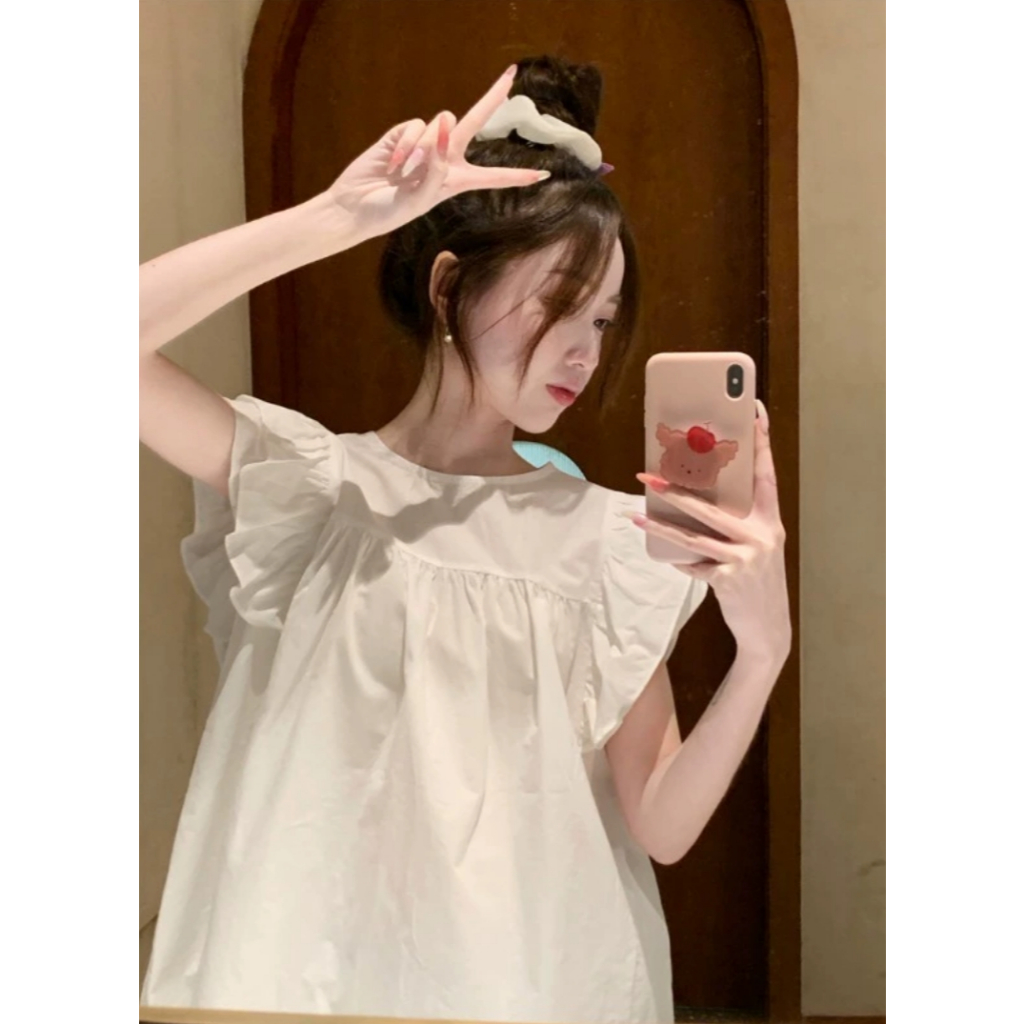 Áo babydoll tay cánh tiên 2 tầng màu trắng phong cách Hàn Quốc phù hợp đi học đi làm đi chơi | BigBuy360 - bigbuy360.vn