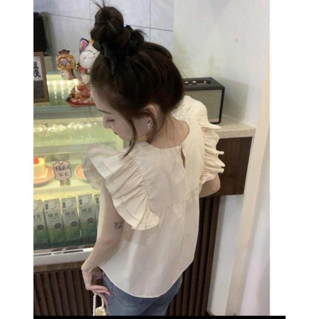 Áo babydoll tay cánh tiên 2 tầng màu trắng phong cách Hàn Quốc phù hợp đi học đi làm đi chơi | BigBuy360 - bigbuy360.vn