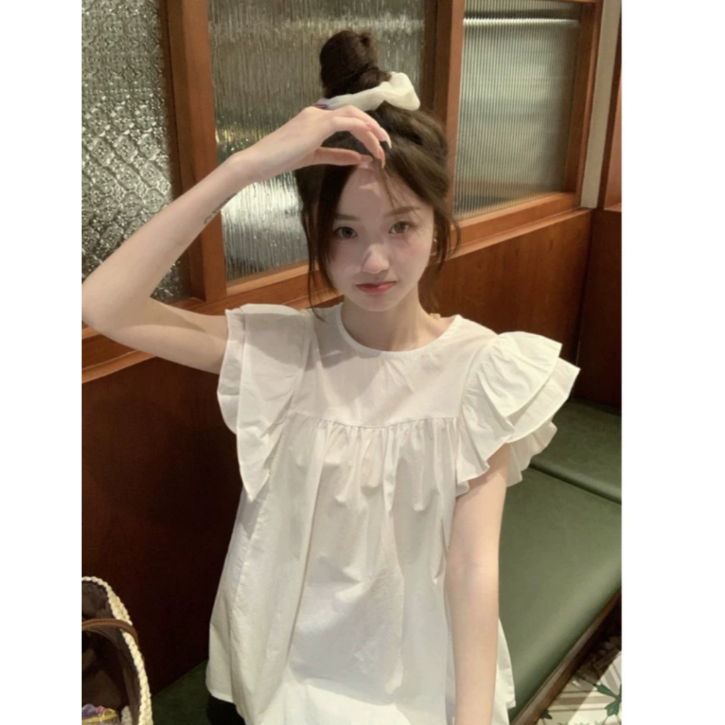 Áo babydoll tay cánh tiên 2 tầng màu trắng phong cách Hàn Quốc phù hợp đi học đi làm đi chơi | BigBuy360 - bigbuy360.vn