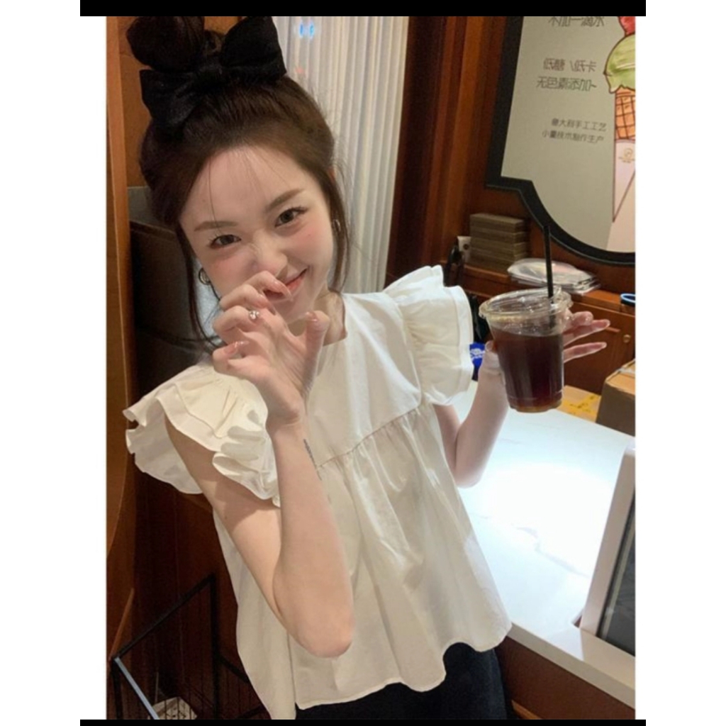 Áo babydoll tay cánh tiên 2 tầng màu trắng phong cách Hàn Quốc phù hợp đi học đi làm đi chơi | BigBuy360 - bigbuy360.vn