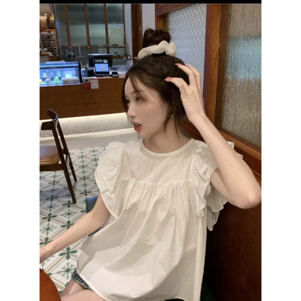 Áo babydoll tay cánh tiên 2 tầng màu trắng phong cách Hàn Quốc phù hợp đi học đi làm đi chơi | BigBuy360 - bigbuy360.vn