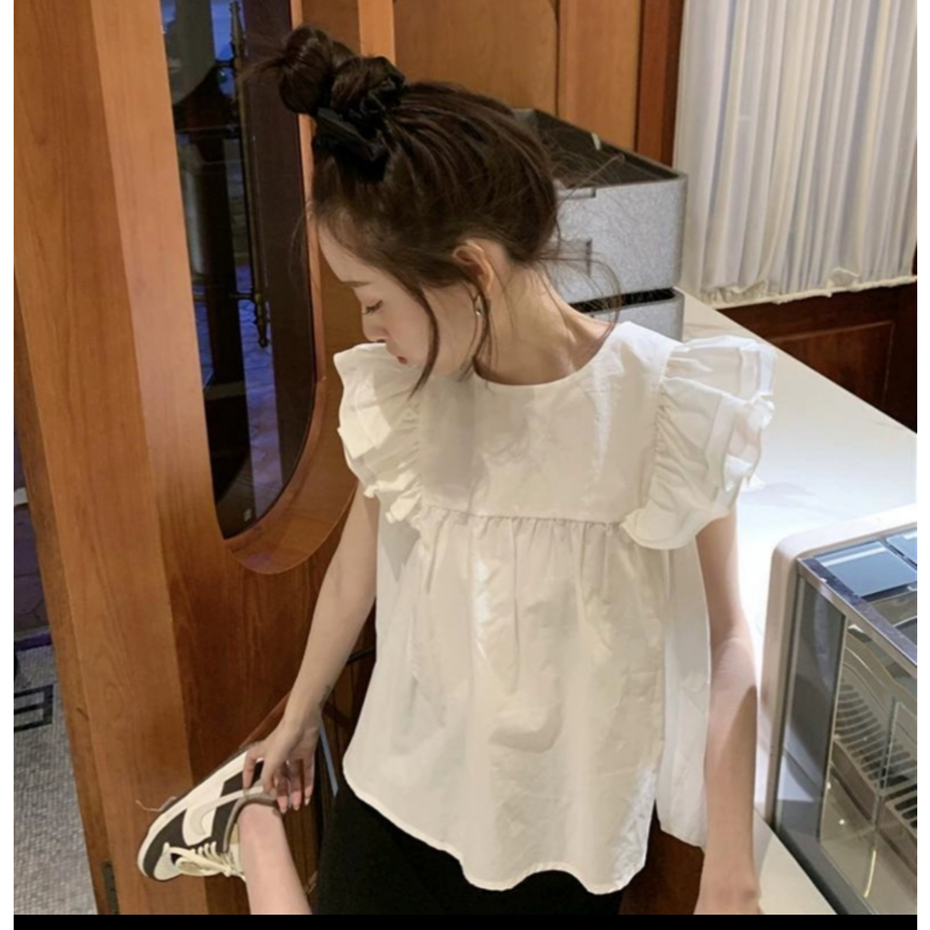 Áo babydoll tay cánh tiên 2 tầng màu trắng phong cách Hàn Quốc phù hợp đi học đi làm đi chơi | BigBuy360 - bigbuy360.vn