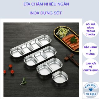  Đĩa chấm nhiều ngăn inox đựng gia vị sốt chấm Hàn Quốc 