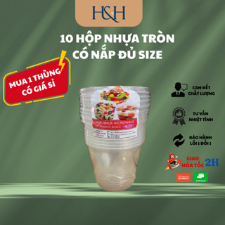 Lock 10 Hộp Nhựa Microwave Tròn Hãng HT Đựng Thực Phẩm, Đồ Ăn (350ml, 500ml, 600ml, 700ml) - Tổng Kho Hải Hạnh