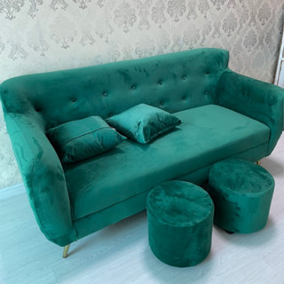 Bộ băng ghế sofa chất vải Nhung dài 1m7 cao cấp đi kèm 2 gối và 2 đôn