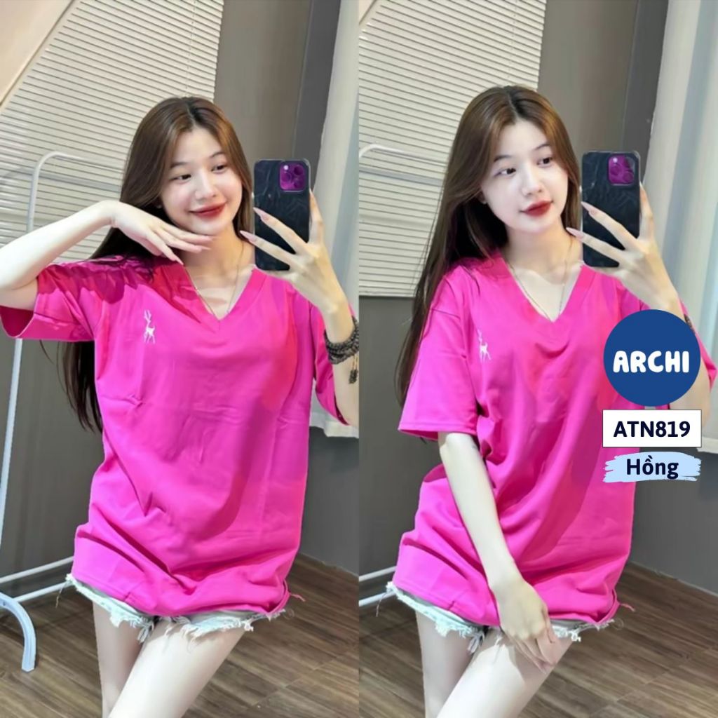 Áo thun tay lỡ unisex cổ tim form rộng ATN819 ARCHI