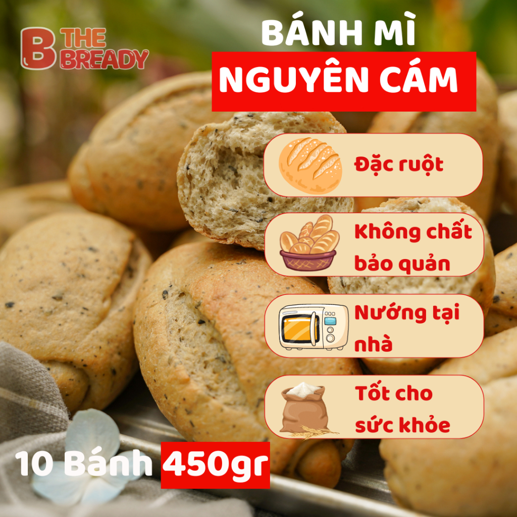 Bịch 10 bánh mì nguyên cám mini đông lạnh The Bready