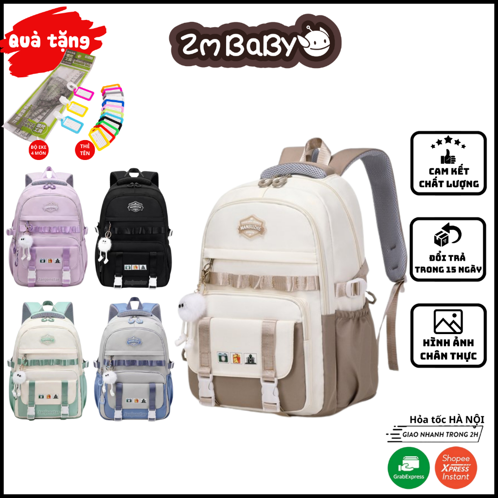 Balo nữ ulzzang hàn quốc cho học sinh đi học cấp 2 3 vải nylon cao cấp chống nước