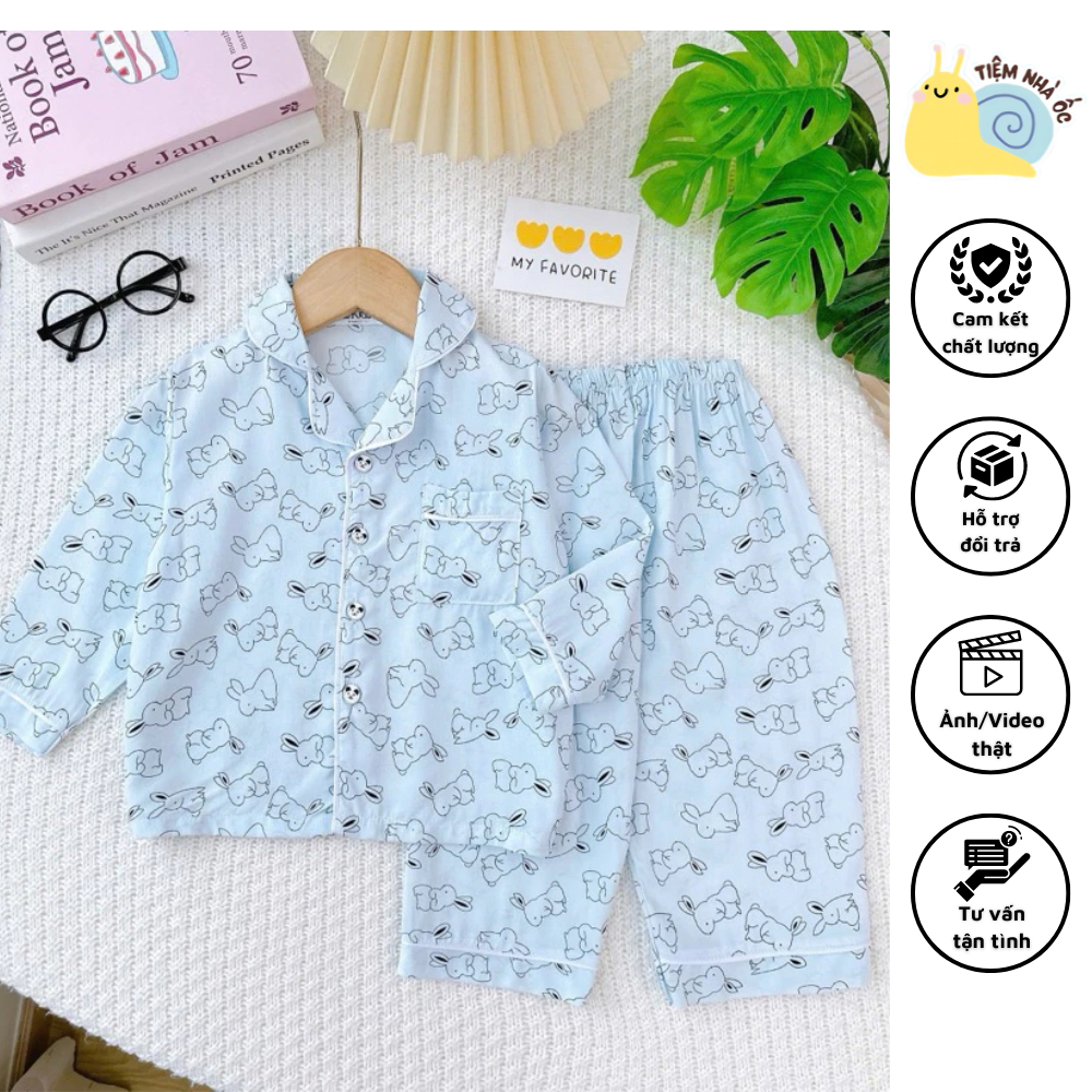 Bộ lanh pyjama dài tay cho bé chất lanh hai da thoáng mát thấm hút mồ hôi mềm mịn
