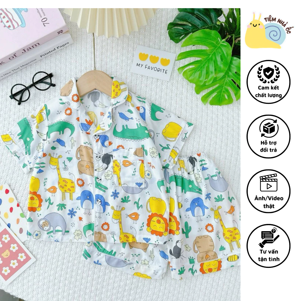 Bộ lanh pyjama tay ngắn quần đùi cho bé chất lanh hai da thoáng mát thấm hút mồ hôi mềm mịn