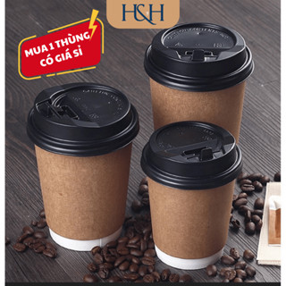 50 Ly, Cốc Giấy Kraft 2 Lớp Kèm Nắp Dùng Để Đựng Trà, Coffe Nóng, Chống Bỏng - Tổng Kho Hải Hạnh