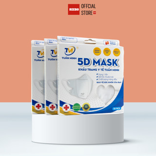   COMBO 50 Chiếc  Khẩu trang 5D công ty Tuấn Minh hộp 10 chiếc dày 3 lớp vải không dệt Kháng khuẩn chống bụi min 