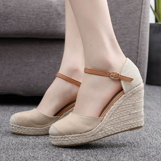 Giày Sandal nữ- giày đế xuồng 9 phân Nữ đế cói kiểu mới