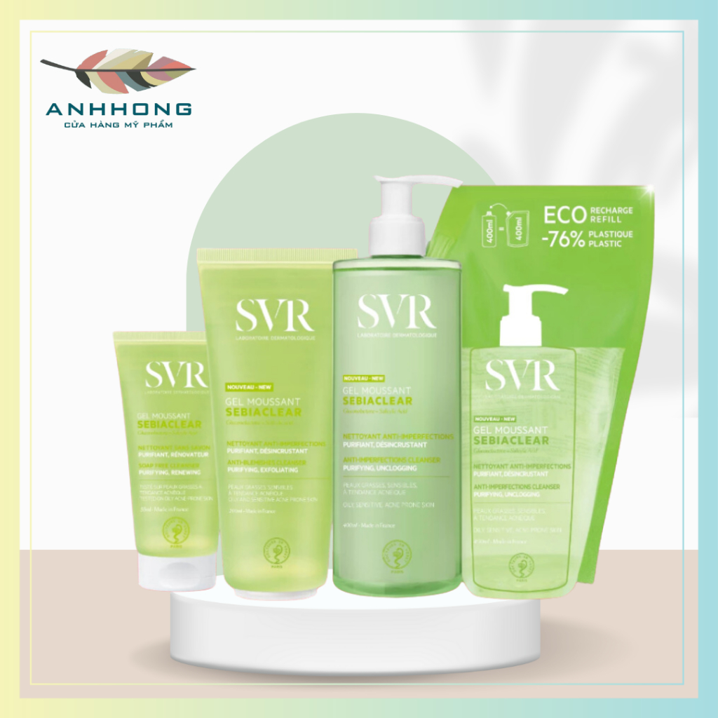 (Mẫu mới) Sữa Rửa Mặt SVR Cho Da Dầu Mụn - SVR Sebiaclear Gel Moussant 55ml-200ml-400ml