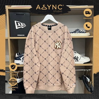 (Auth) Áo Sweater Nỉ Tay Dài New Era x MLB NY Monogram Màu Nâu Logo Thêu | CODE: 19500180 - Async Studio