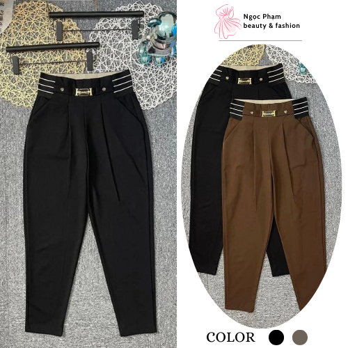 Quần Baggy BigSize Chữ H, Quần Baggy Nữ Mix đai Chất vải UMI co dãn 4 chiều cạp cao cá tính Ngọc Phạ