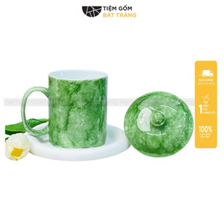  Cốc Sứ Uống Nước Men Vân Đá 350ML Gốm Sứ Bát Tràng Ly Tách Có Nắp Đậy Nhiều Màu 