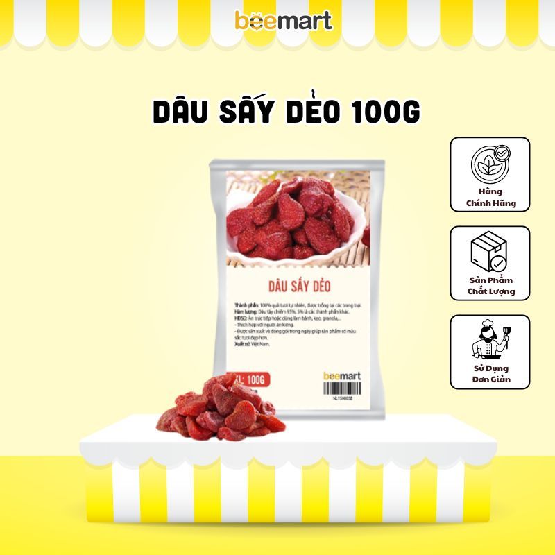 Dâu sấy dẻo 100gr dùng làm kẹo nougat, bánh biscotti