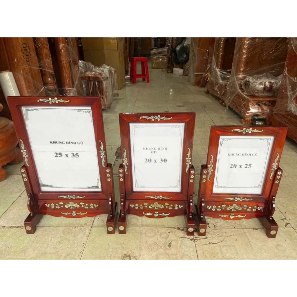 Khung hình thờ gỗ tràm bông vàng khảm ốc 20x25, 20x30 và 25x35 cm