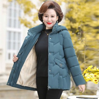  Áo khoác lót lông có mũ cho mẹ trung niên ấm áp mặc mùa đông 