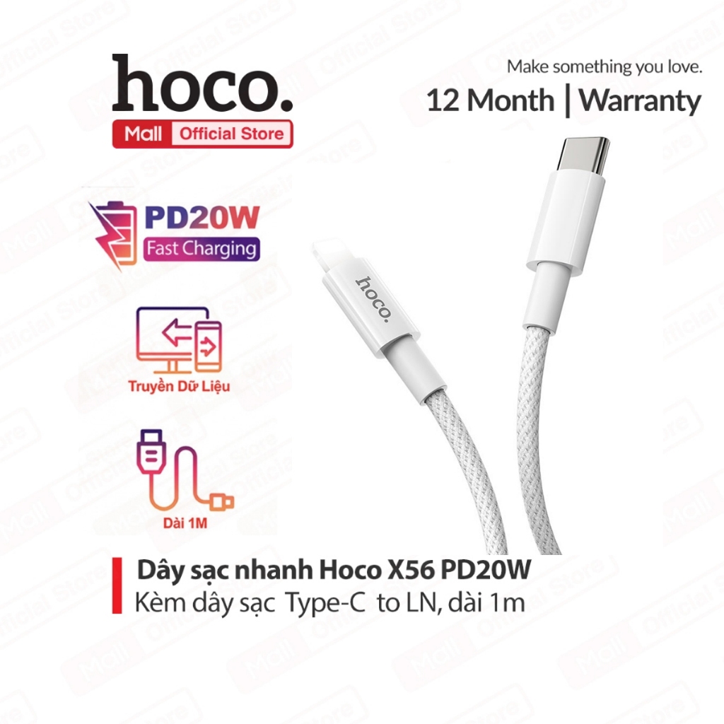 Cáp sạc nhanh Typec to IP PD20W 3.0A Hoco X56 dùng cho ip11/12/13/14 cao cấp dây dài 1m