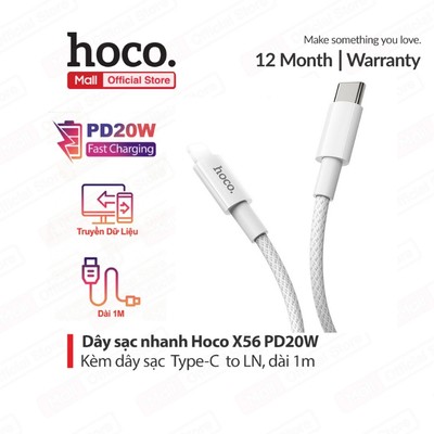 Cáp sạc nhanh Typec to IP PD20W 3.0A Hoco X56 dùng cho ip11/12/13/14 cao cấp dây dài 1m