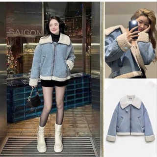Áo denim lót lót lông dài tay siêu ấm hàng xuất dư ZR mẫu nới 2024 dành cho nữ