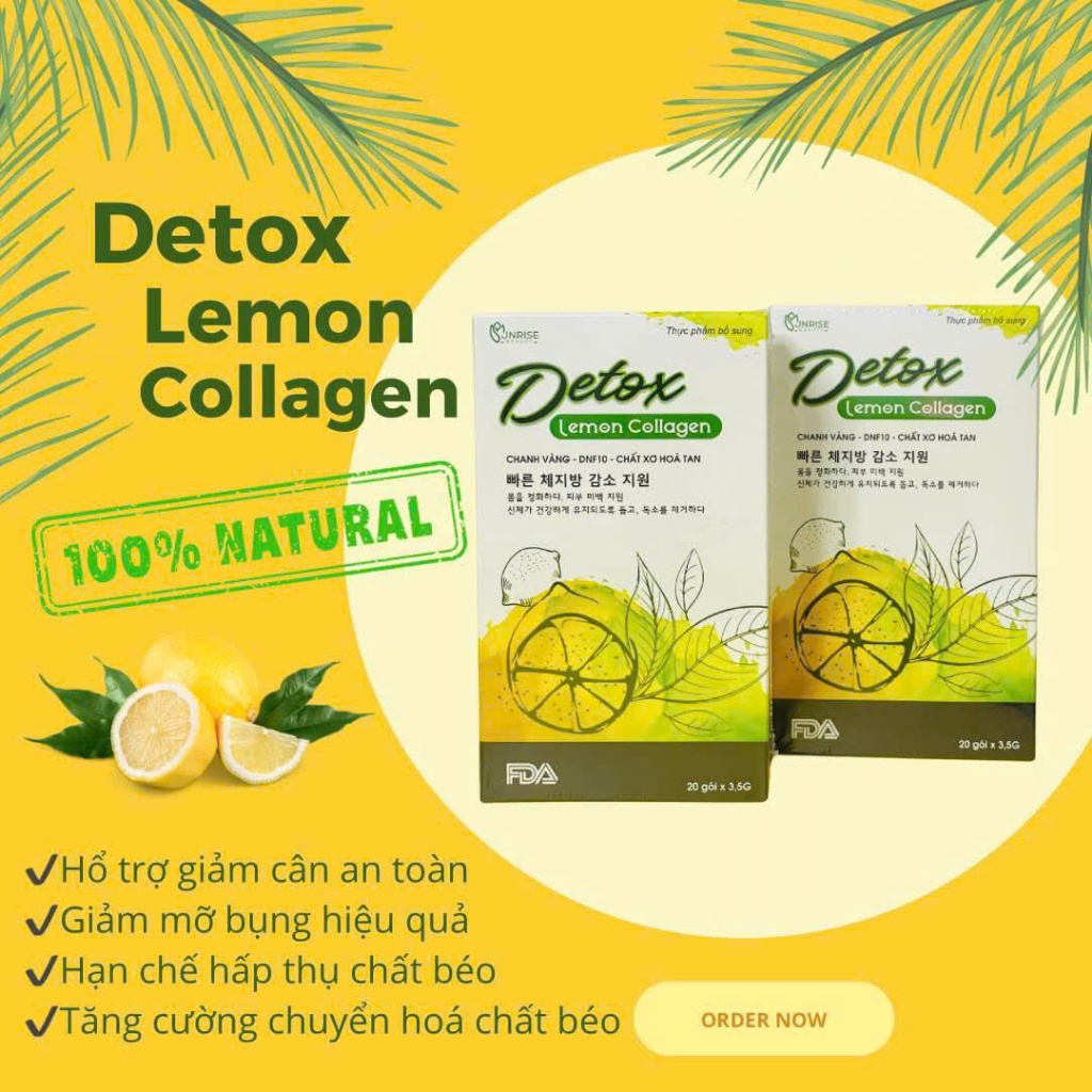 Trà detox chanh vàng collagen giảm cân an toàn nhanh chóng tan mỡ bụng, tăng sức đề kháng - Hộp 20 gói
