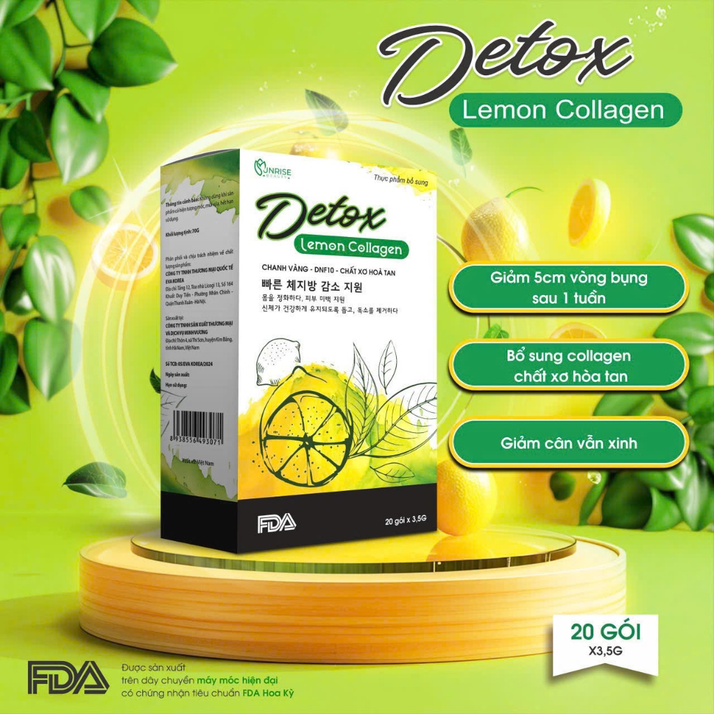 Trà detox chanh vàng collagen giảm cân an toàn nhanh chóng tan mỡ bụng, tăng sức đề kháng - Hộp 20 gói
