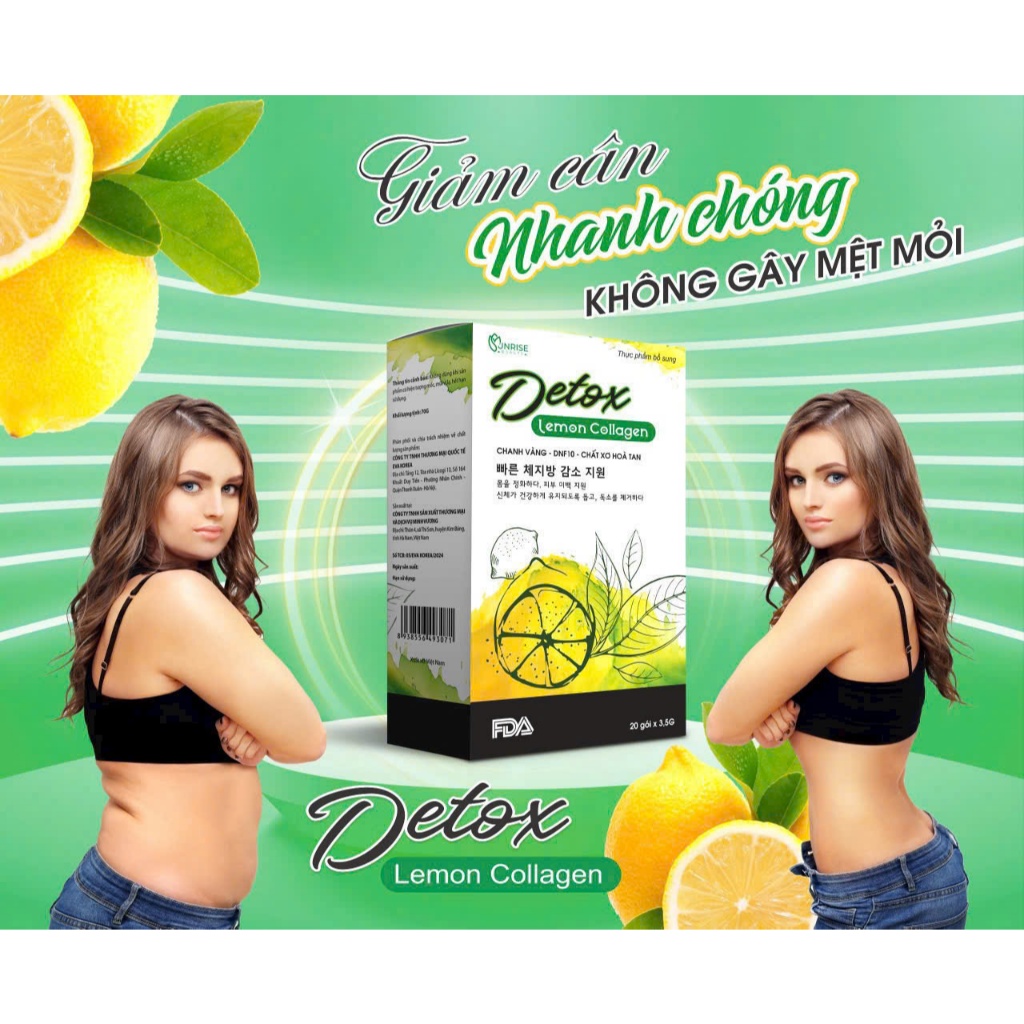 Trà detox chanh vàng collagen giảm cân an toàn nhanh chóng tan mỡ bụng, tăng sức đề kháng - Hộp 20 gói