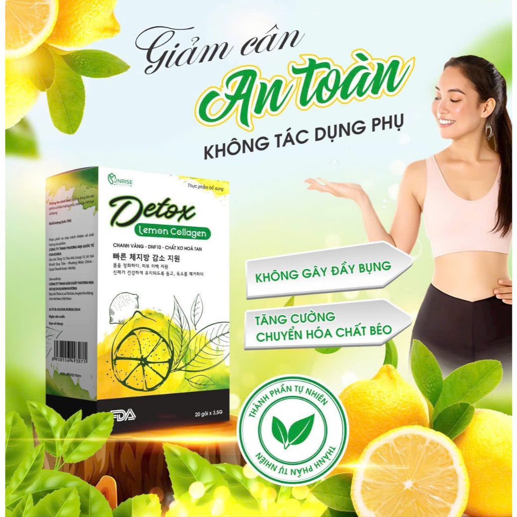 Trà detox chanh vàng collagen giảm cân an toàn nhanh chóng tan mỡ bụng, tăng sức đề kháng - Hộp 20 gói