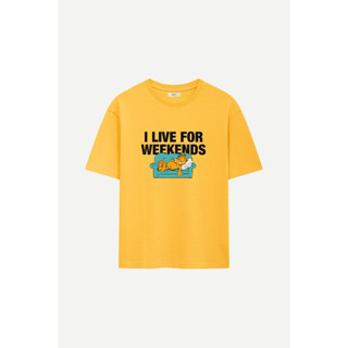 Áo Thun BOO Unisex Oversized Cotton In Hình Mèo Garfield Live For Weekends